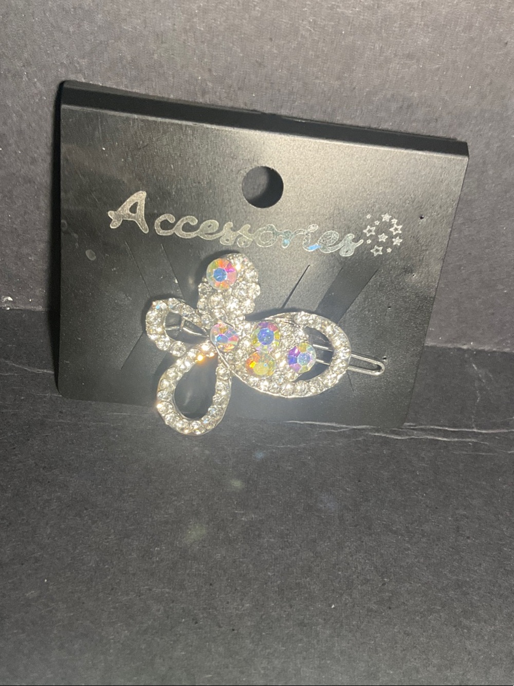 Accessorize Silver Crystal Bow Hair Clip with Iridescent Gems